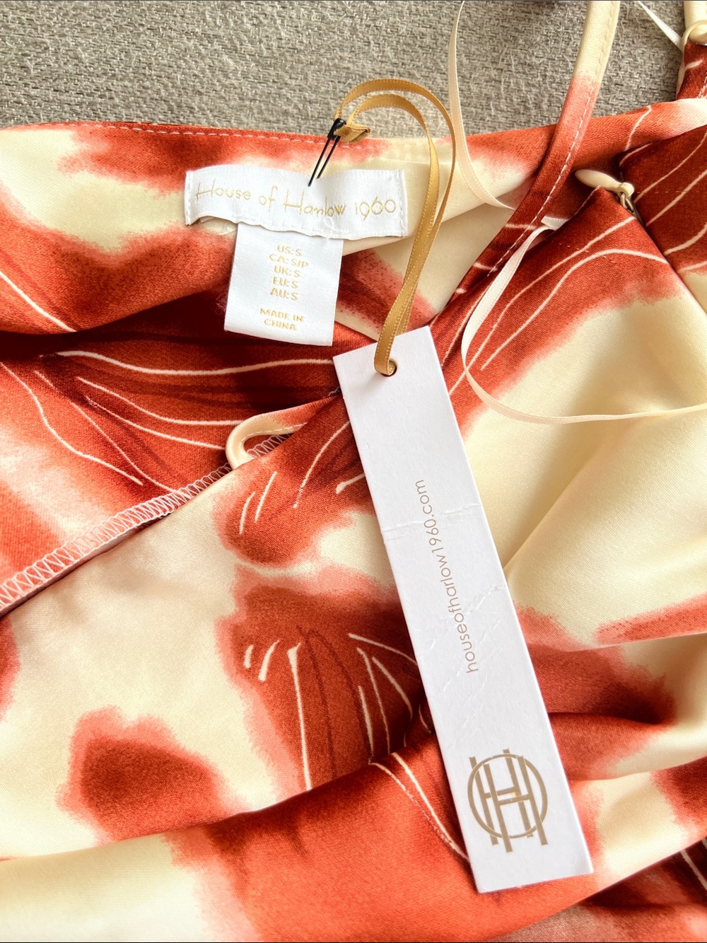 House of Harlow 1960 Spaghetti-Strap Floral Midi Dress in Cream and Rust - Picture 8 of 16